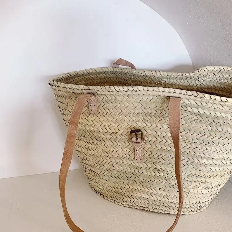 STRAW BAG Handmade Moroccan Basket with Leather
