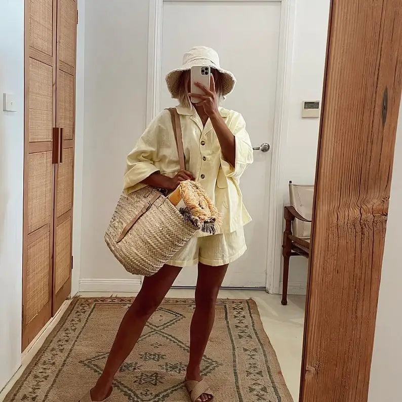 STRAW BAG Handmade Moroccan Basket with Leather