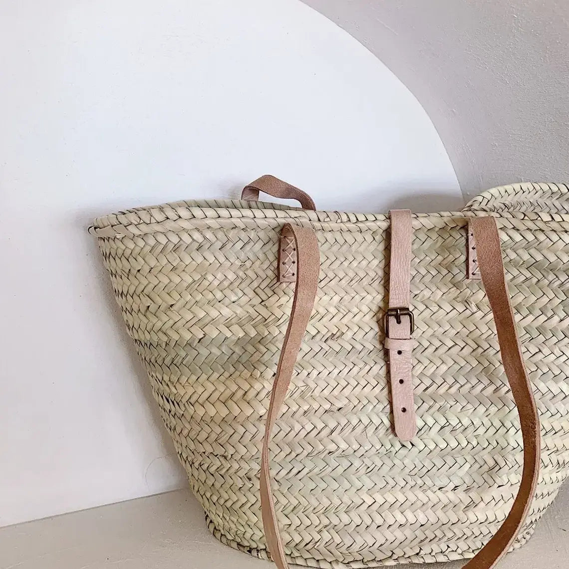 STRAW BAG Handmade Moroccan Basket with Leather
