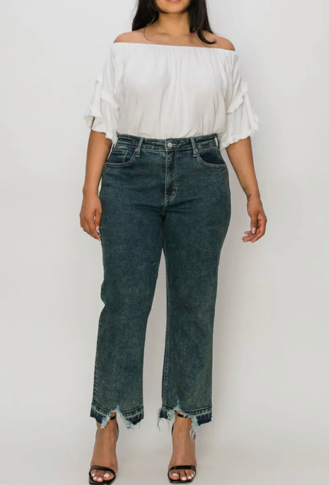 High Rise Stretch, Straight Leg Jeans - Curvy Style