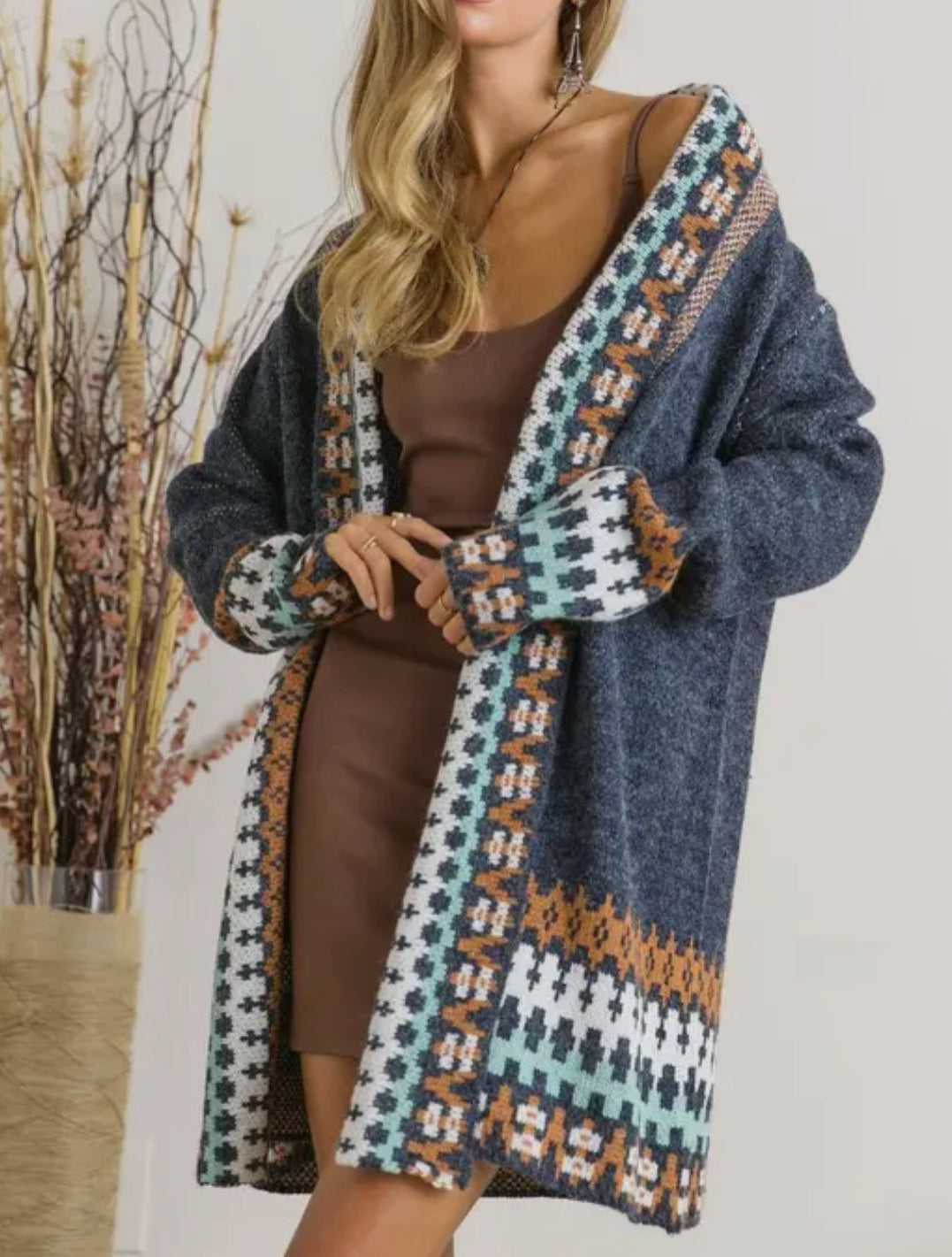 Tribal Trim Cardigan - Plus Sz