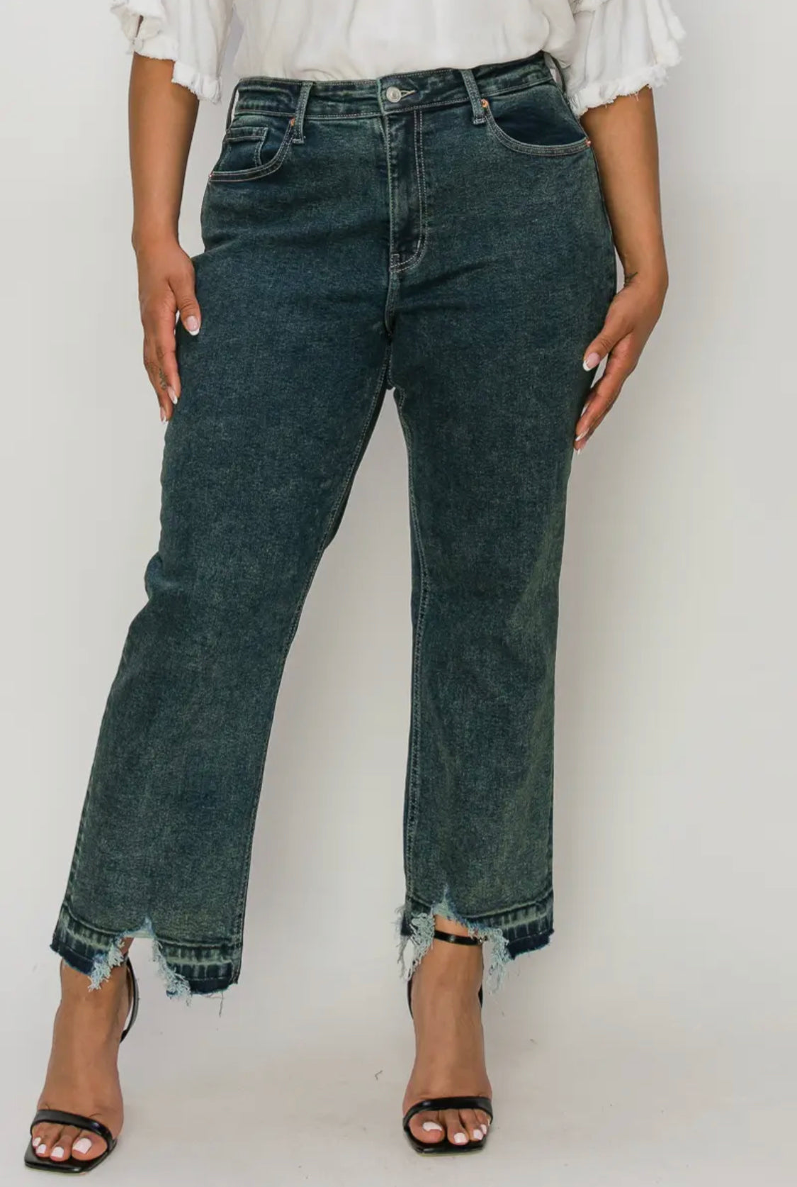High Rise Stretch, Straight Leg Jeans - Curvy Style