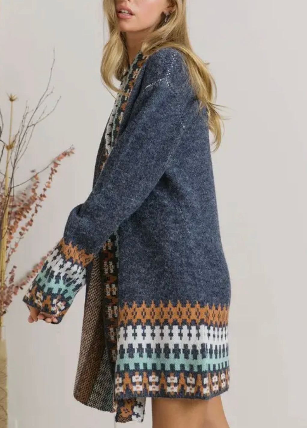 Tribal Trim Cardigan - Plus Sz