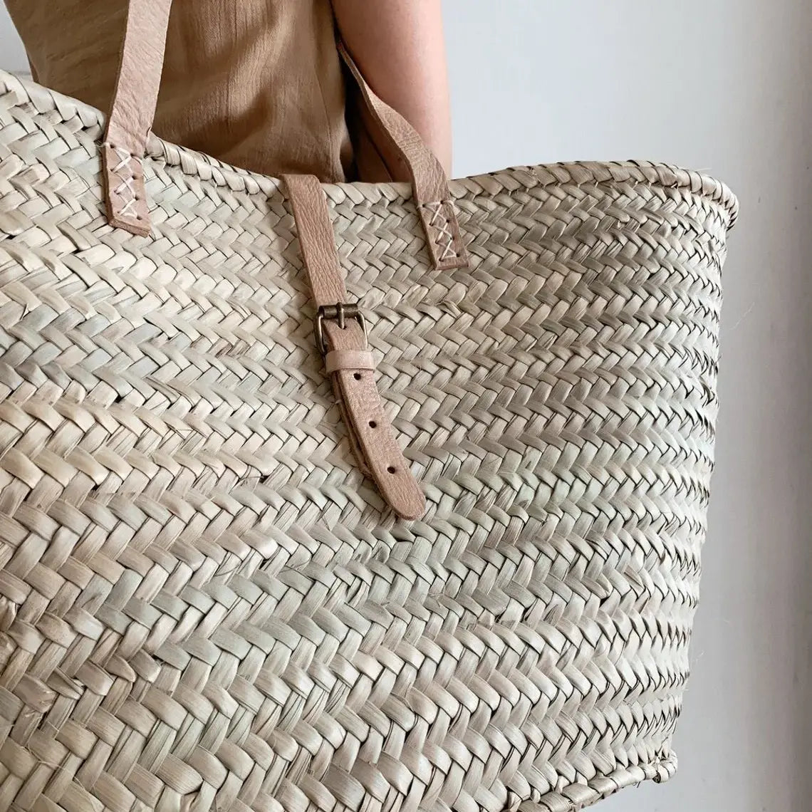 STRAW BAG Handmade Moroccan Basket with Leather