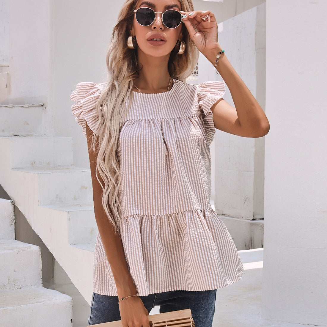 Sweetness Stripe Print Ruffled Top