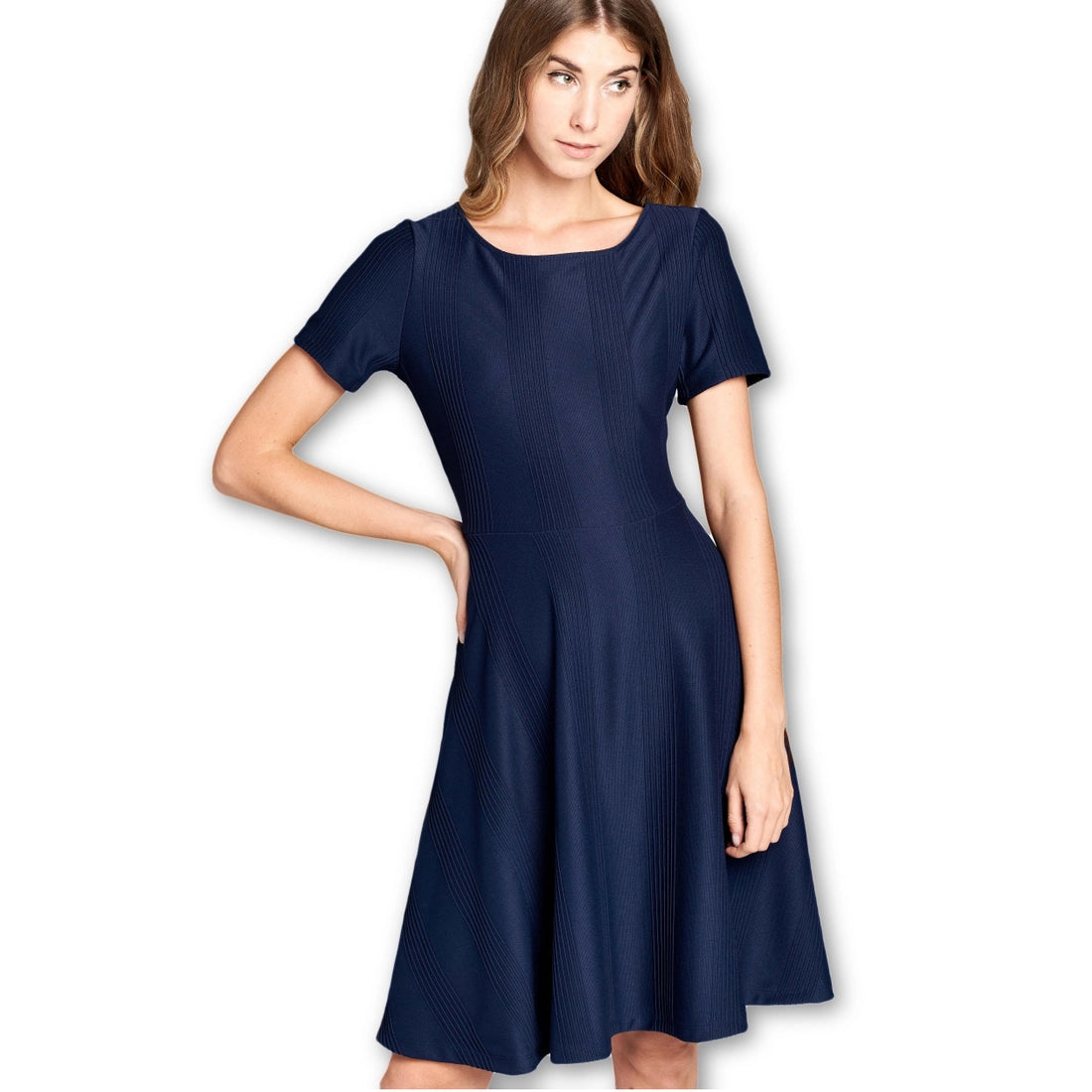 Boat Neckline Modern Dress - Navy