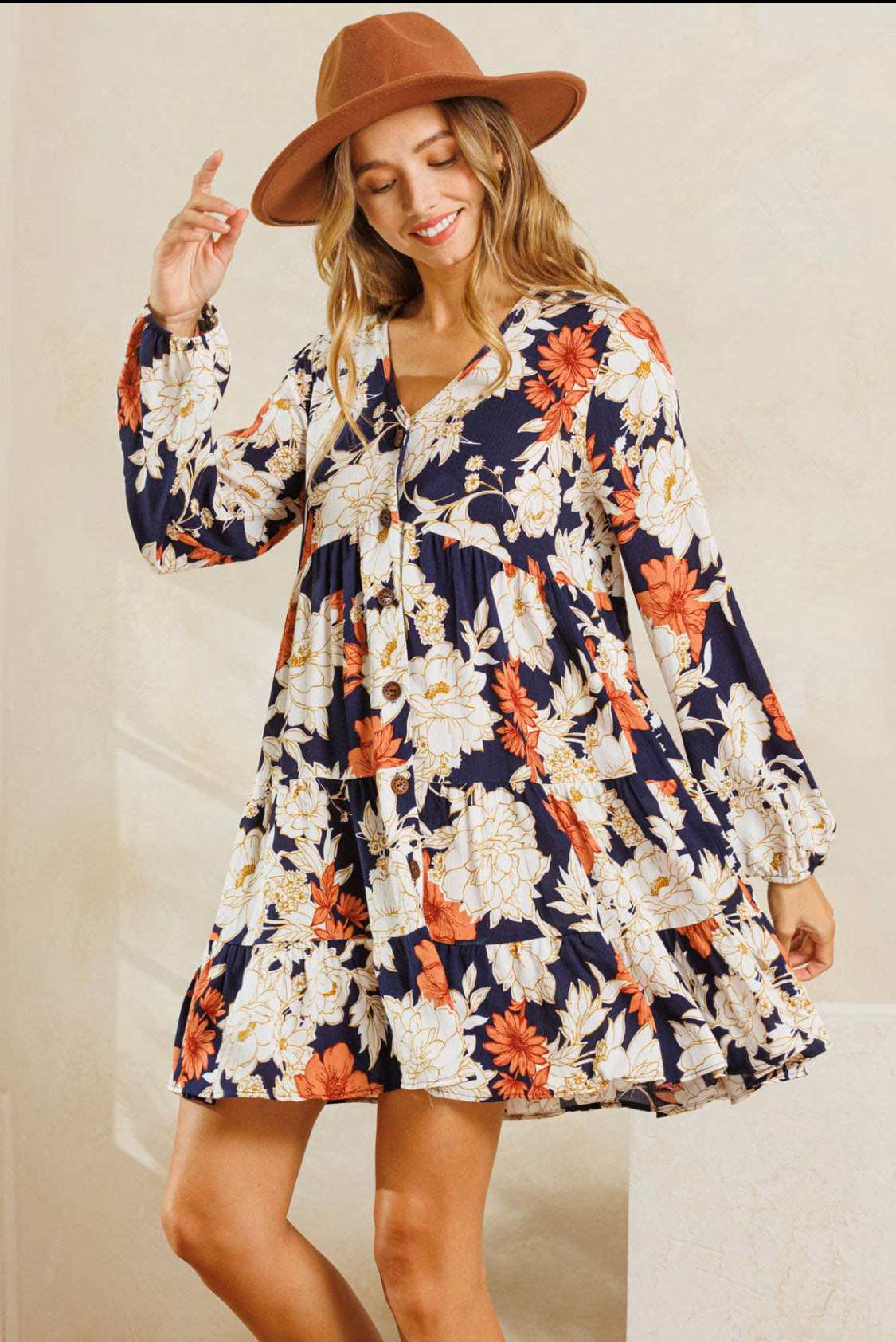 Fun Floral V-Neck Tiered Mini Dress