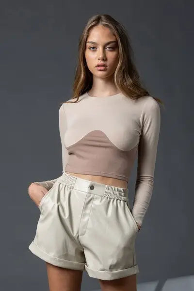 Cuffed Faux Leather Shorts