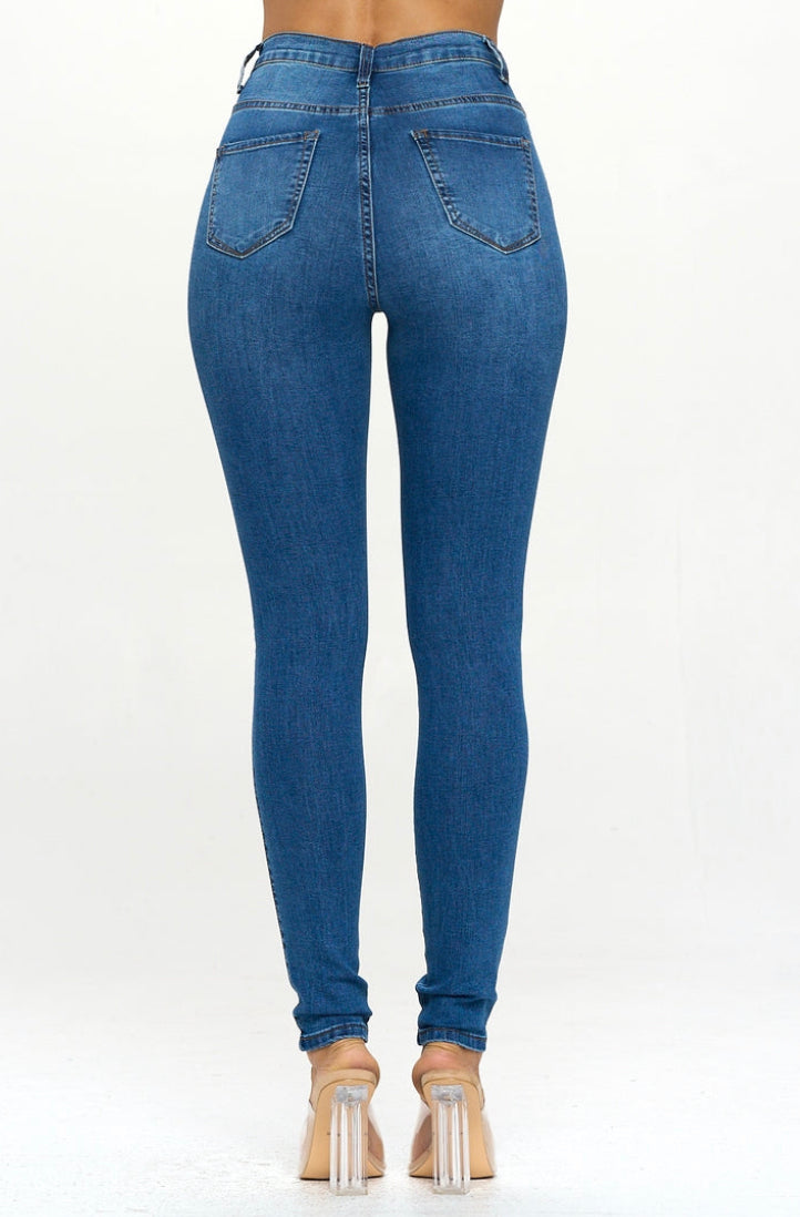 High Waist Extreme Stretch Skinny Jean, Medium Blue