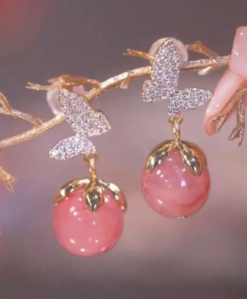 Pink Pearl and Butterfly earrings