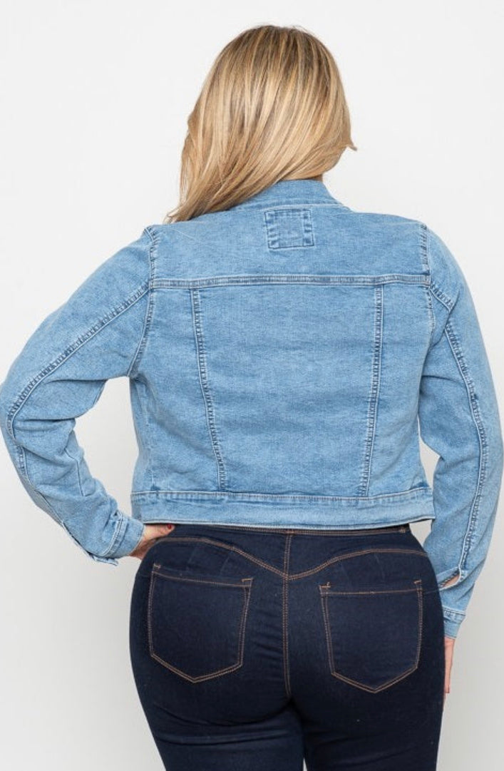 Plus size Terry Denim Jacket - Dark Wash