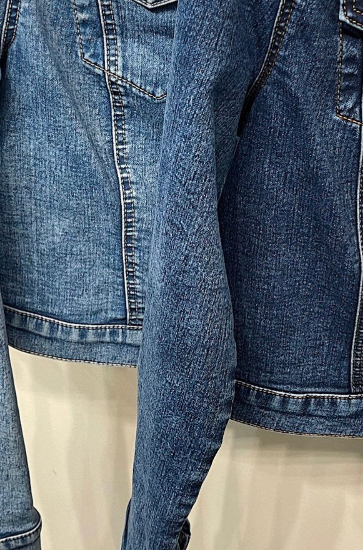 Plus size Terry Denim Jacket - Dark Wash