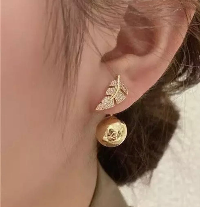 Gold Ball and Leaf Multi-Style Earrings