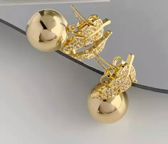 Gold Ball and Leaf Multi-Style Earrings