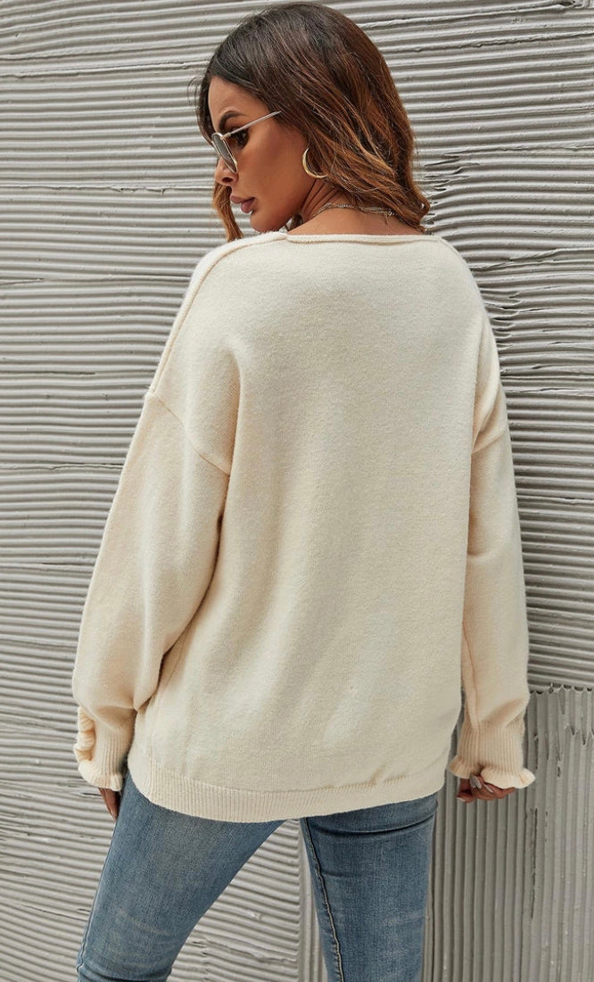 V-Necked Sweater with cuff details