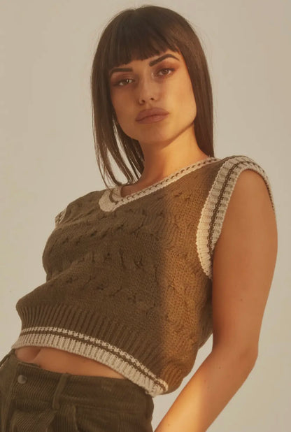 Gabrielle Cropped Cable Knit Vest