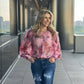 Rose Floral Print Organza Blouse with Puff Sleeves