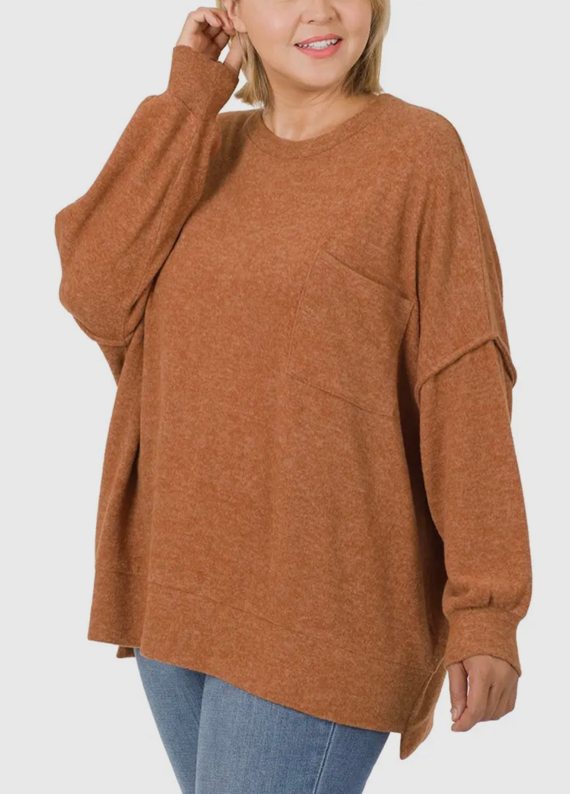 Brushed Melange Drop Shoulder Sweater - Curvy