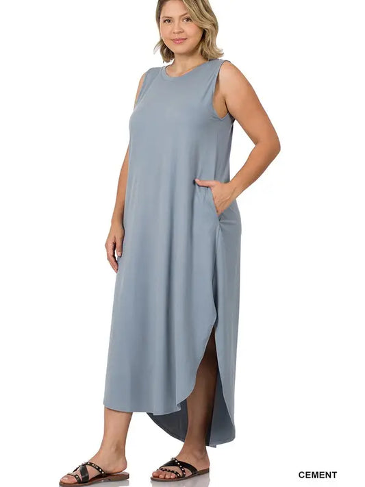 Soft Side Slit Dress With Pockets