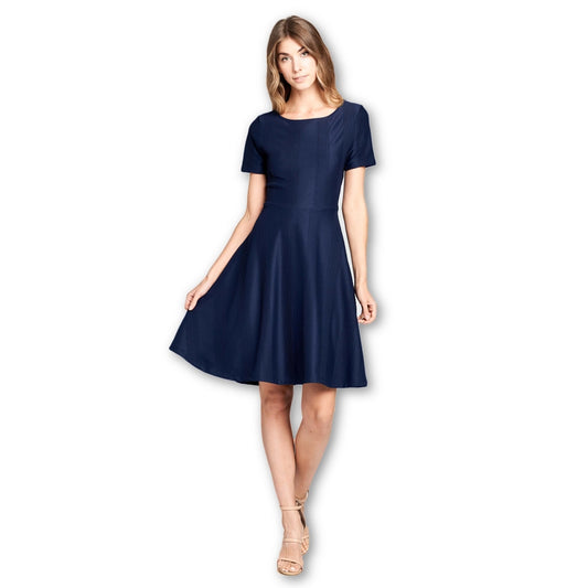 Boat Neckline Modern Dress - Navy