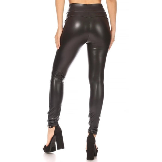 Booty Shaping, High Waist Faux Leather Sculpting Treggings Skinny Pants