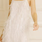 Sequined Beaded Flowers and Feather Mini Dress