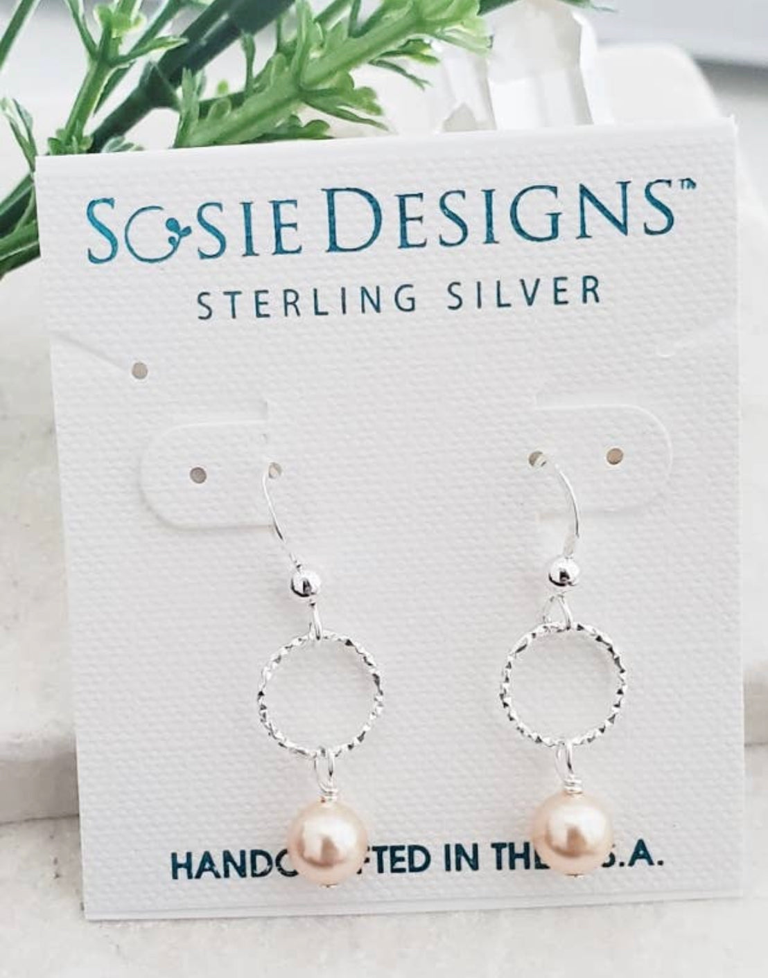 Diamond Cut with Crystal Pearls Earrings - Peach