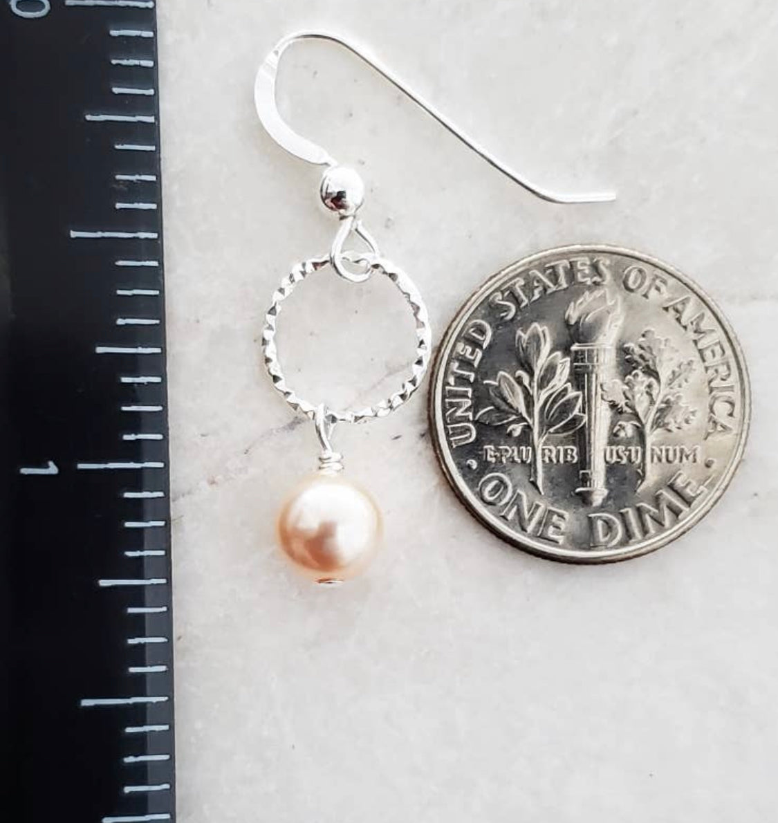 Diamond Cut with Crystal Pearls Earrings - Peach