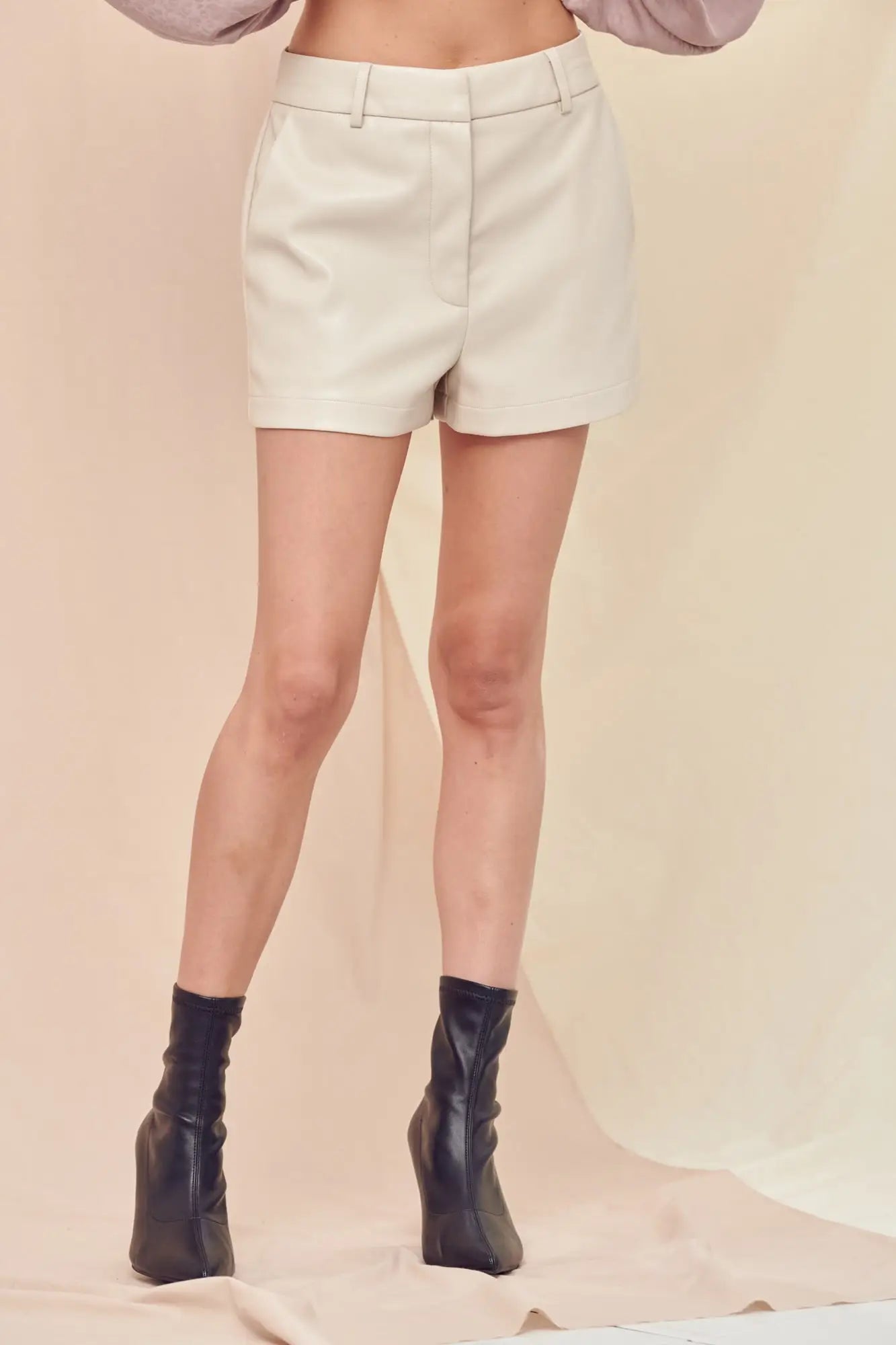 Bone Faux Leather shorts