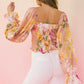 Smocked Bodice Floral Print Top