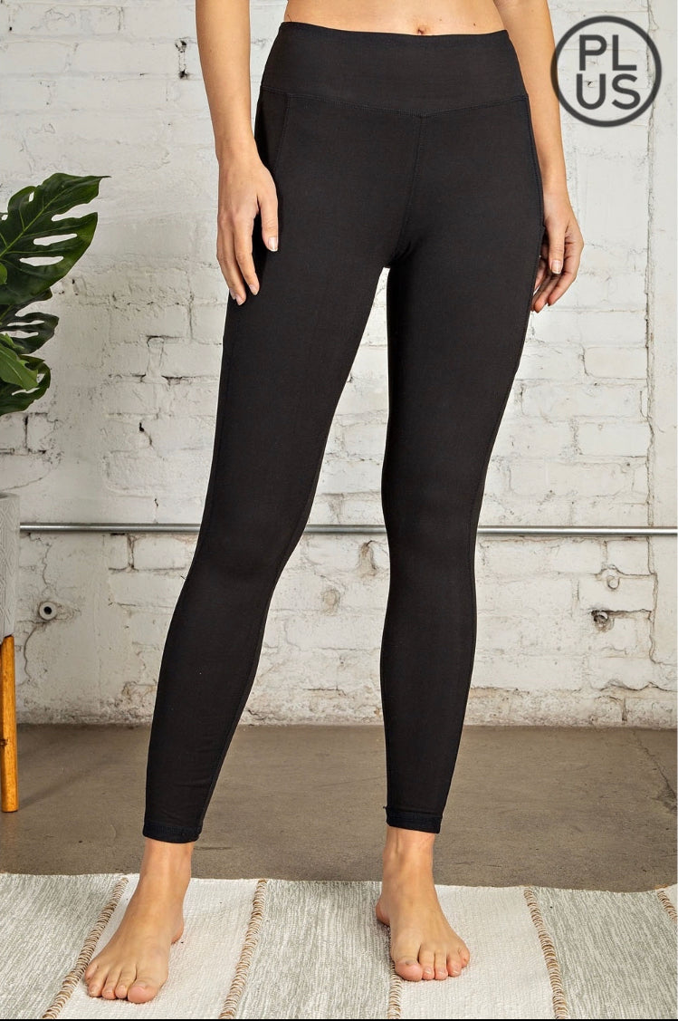 Plus Size Butter Soft Full Length Leggings with Pocket - Black