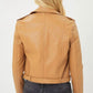 Vegan Leather Moto Jacket With Pockets - Camel