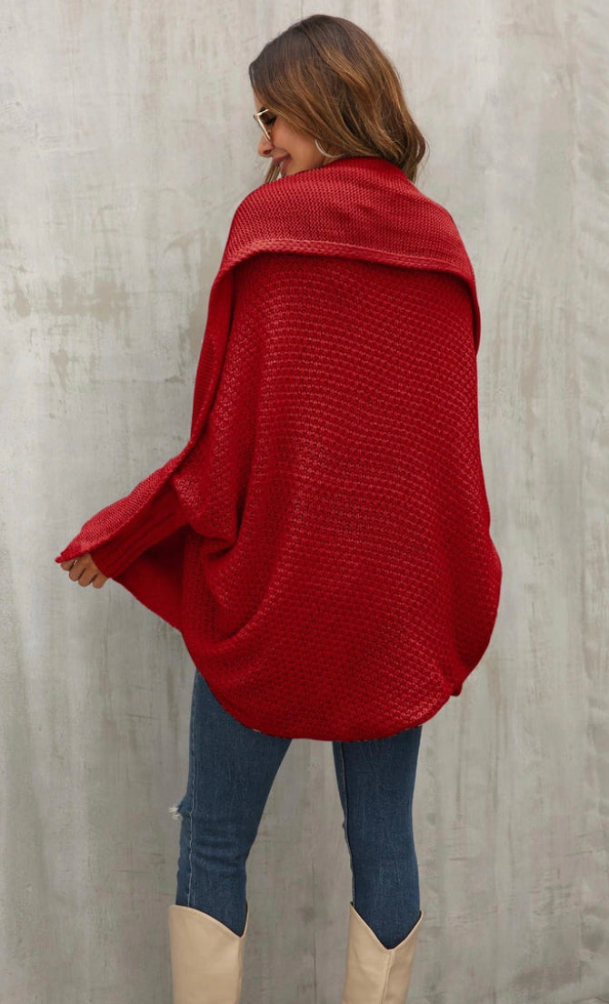 Chunky Pleat Oversized Cardigan In Dark Red