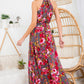 FLORAL PRINT HALTER NECK MAXI DRESS