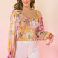 Smocked Bodice Floral Print Top
