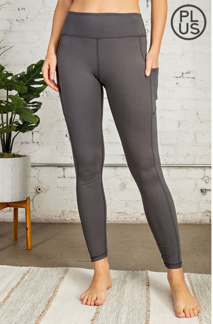 Plus Size Butter Soft Full Length Leggings with Pocket - Black