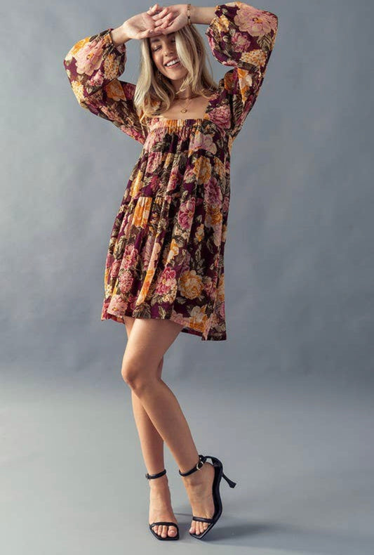 Flirty Floral Long Sleeve Mini Dress