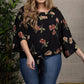 Black Floral Waist Tie Blouse